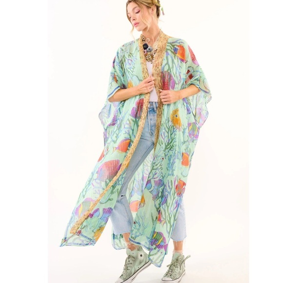 NWT Aratta Ocean Breeze Kimono Blue and Orange Kimono - Picture 1 of 2